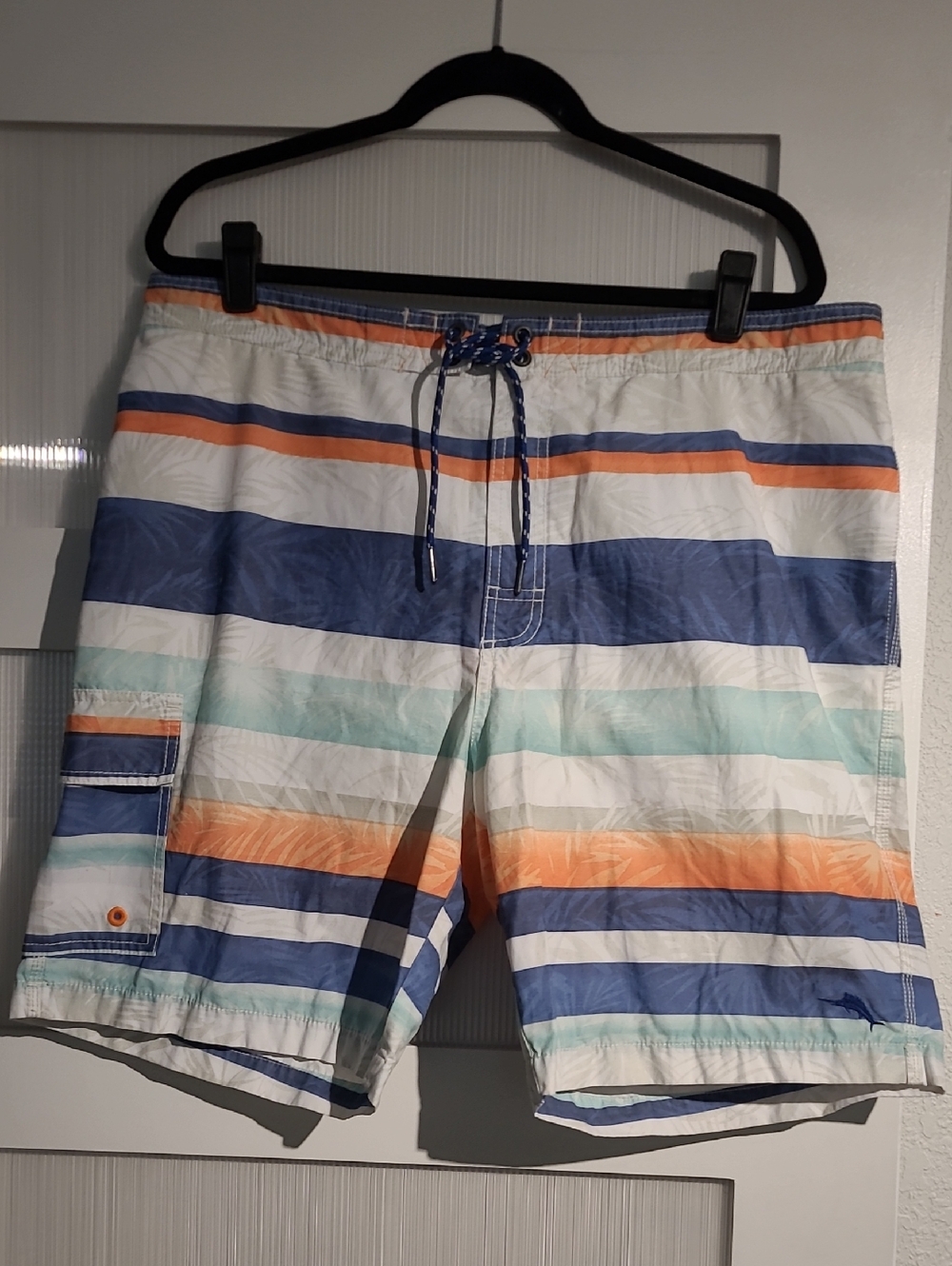 Tommy Bahama Men's Striped Swim Board Shorts in Blue, Orange, White & Mint